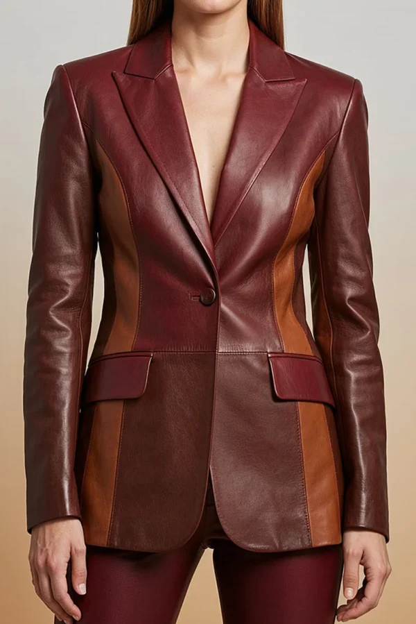 Women’s Burgundy Two Tone Lambskin Leather Blazer