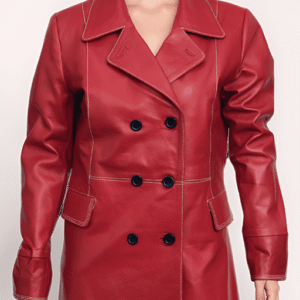 Women’s Classic Red Double-Breasted Leather Blazer
