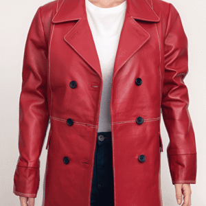 Women’s Classic Red Double-Breasted Leather Blazer