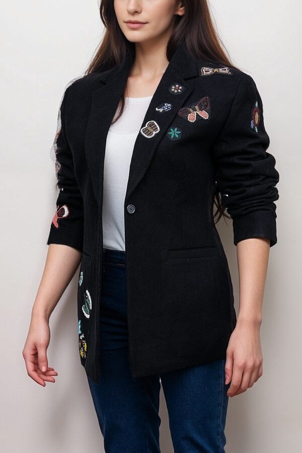 The View Joy Behar Black Butterfly Embellished Blazer