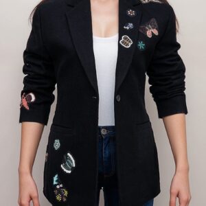 The View Joy Behar Black Butterfly Embellished Blazer