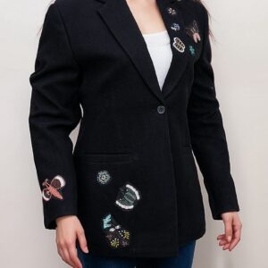 The View Joy Behar Black Butterfly Embellished Blazer