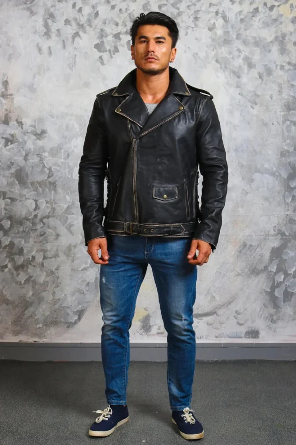 Men's Black Leather Motorcycle Jacket