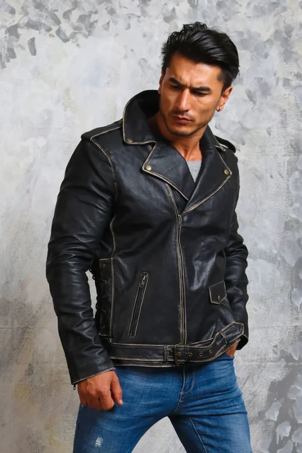 Men's Black Leather Motorcycle Jacket