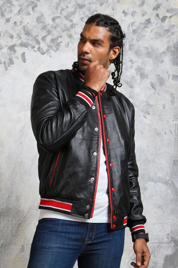 Men's Black and Red Bomber Jacket