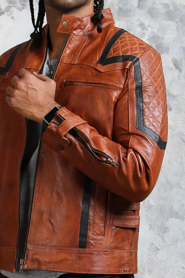 Men's Brown Leather Biker Jacket