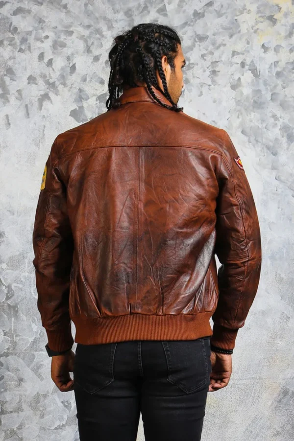 Men's Brown Leather Bomber Jacket
