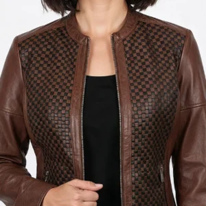 Women’s Checkerboard Brown Leather Jacket
