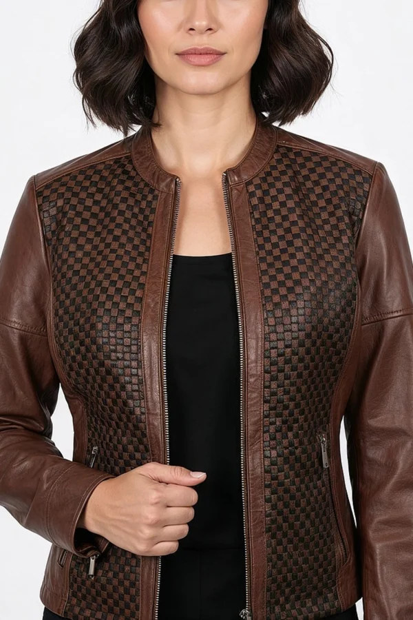 Women’s Checkerboard Brown Leather Jacket