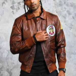 Men’s Brown Leather Bomber Jacket