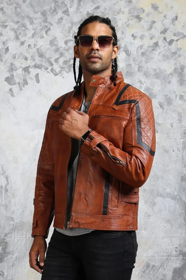 Men's Brown Leather Biker Jacket