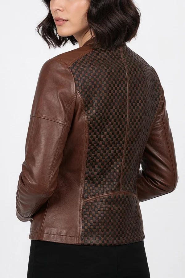 Women’s Checkerboard Brown Leather Jacket