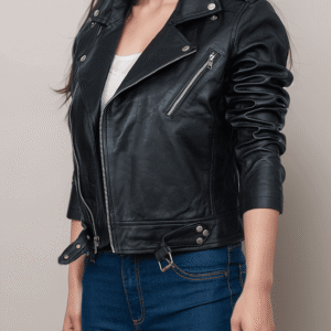 Classic Black Leather Biker Jacket for Women