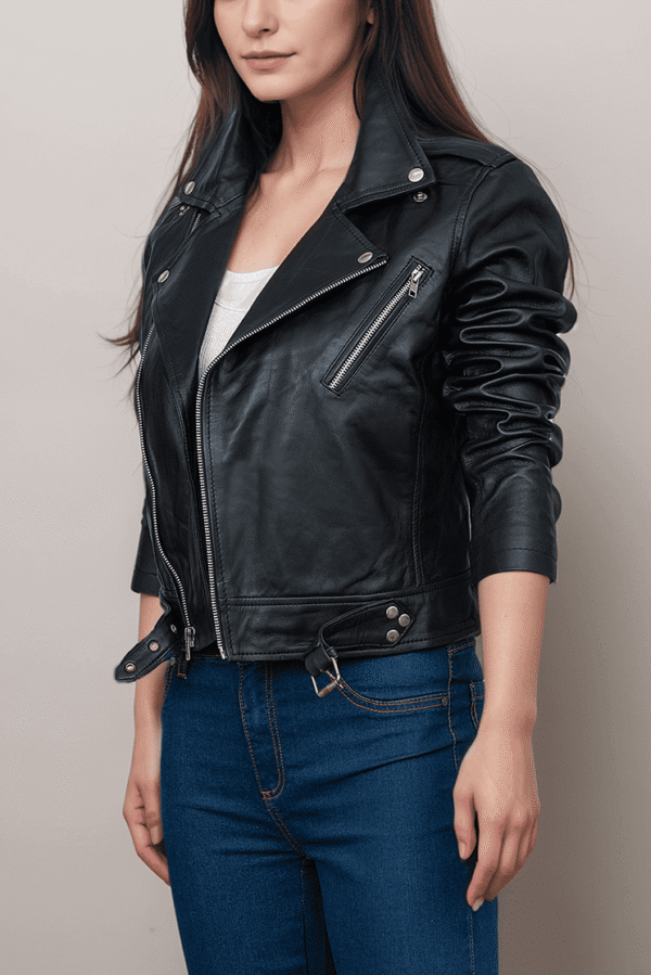 Classic Black Leather Biker Jacket for Women