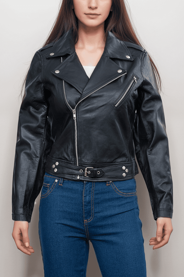 Classic Black Leather Biker Jacket for Women