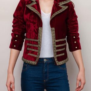 Women’s Gold Embellishments Crop Velvet Blazer