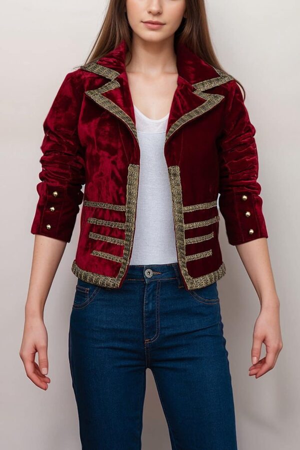 Women’s Gold Embellishments Crop Velvet Blazer