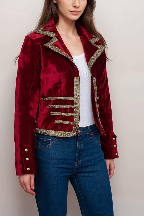 Women’s Gold Embellishments Crop Velvet Blazer