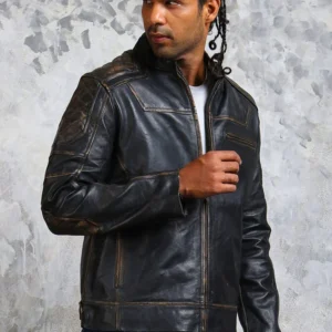 Men’s Biker Distressed Leather Jacket