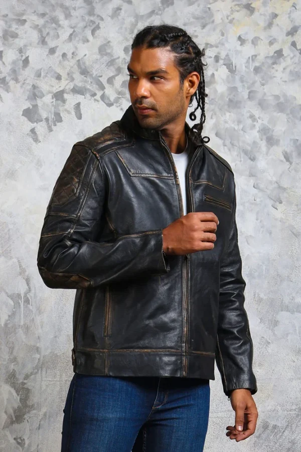 Men's Biker Distressed Leather Jacket