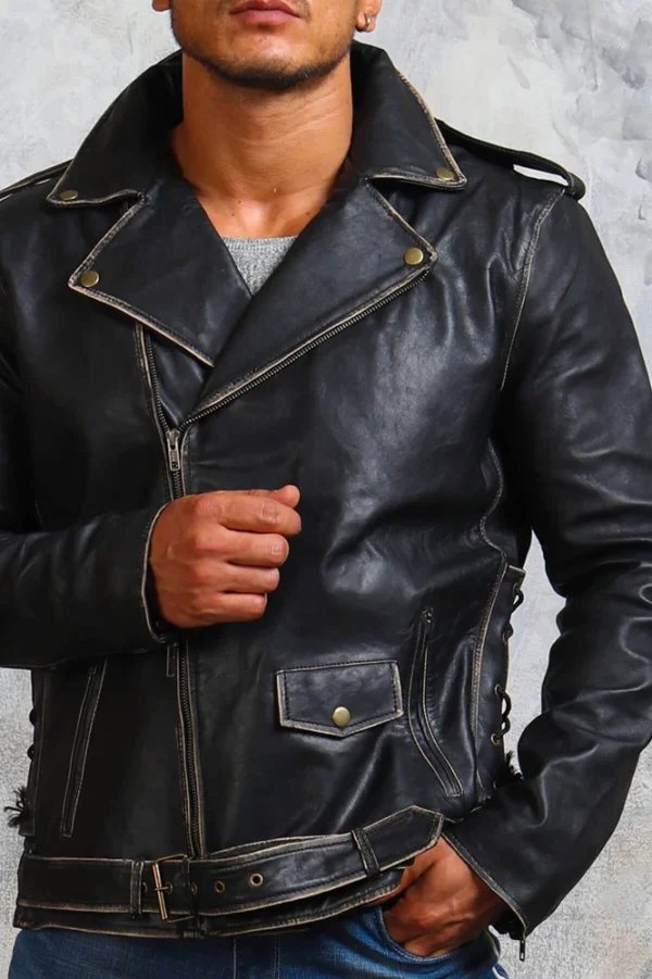 Men's Black Leather Motorcycle Jacket