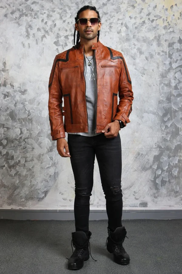 Men's Brown Leather Biker Jacket
