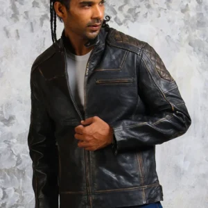 Men’s Biker Distressed Leather Jacket