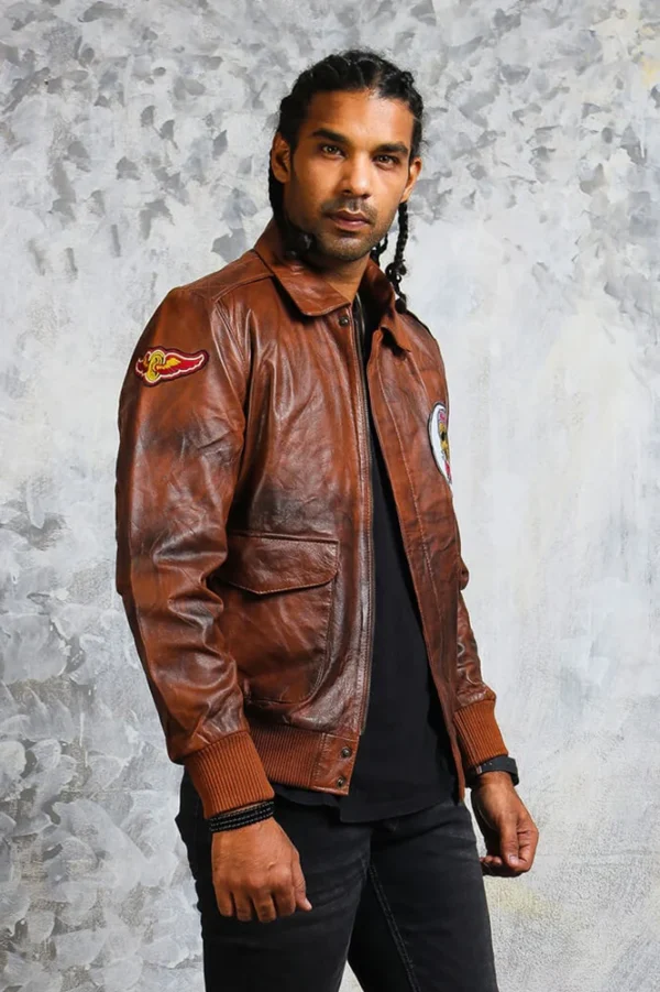 Men's Brown Leather Bomber Jacket