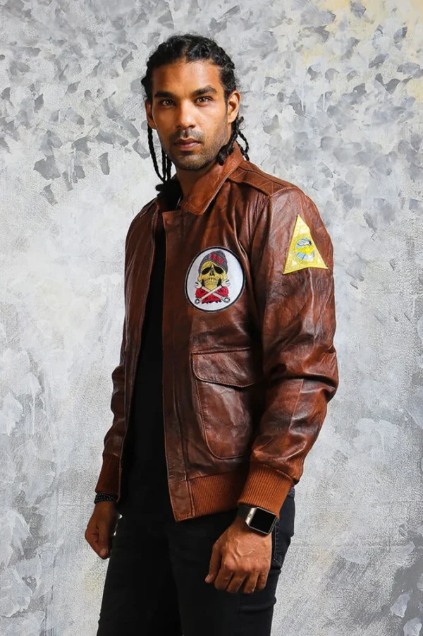 Men's Brown Leather Bomber Jacket