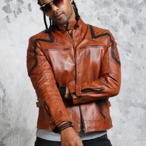 Men’s Brown Leather Biker Jacket