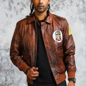 Men’s Brown Leather Bomber Jacket