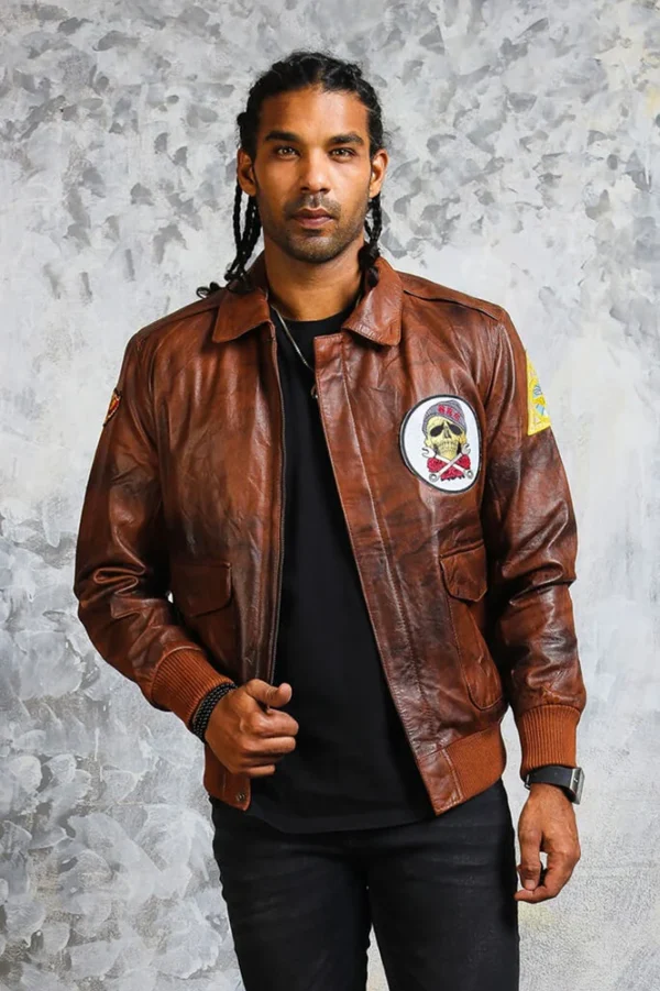 Men's Brown Leather Bomber Jacket