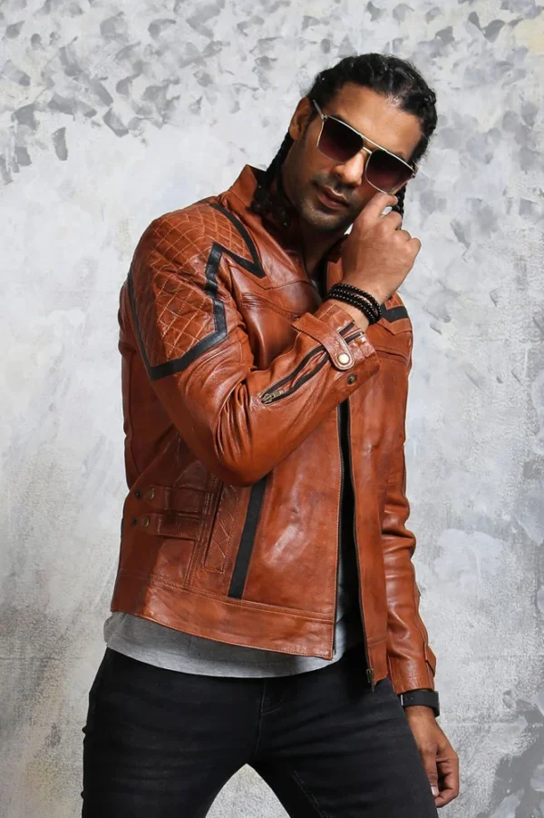 Men's Brown Leather Biker Jacket