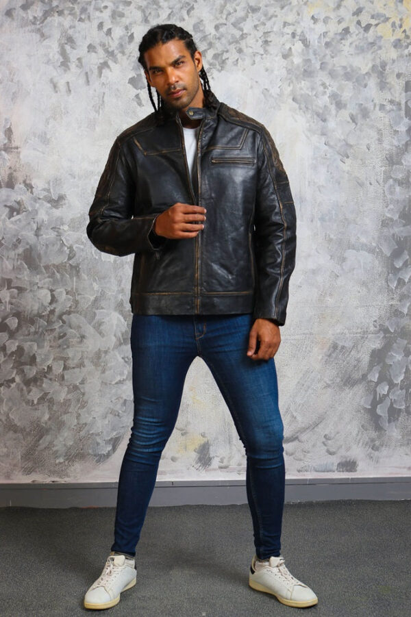 Men's Biker Distressed Leather Jacket