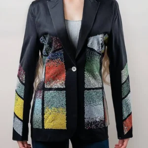 Women’s Picasso Multicolor Sequin Patchwork Black Blazer
