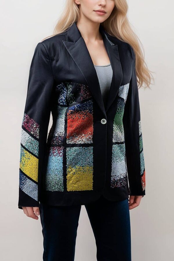 Women’s Picasso Multicolor Sequin Patchwork Black Blazer