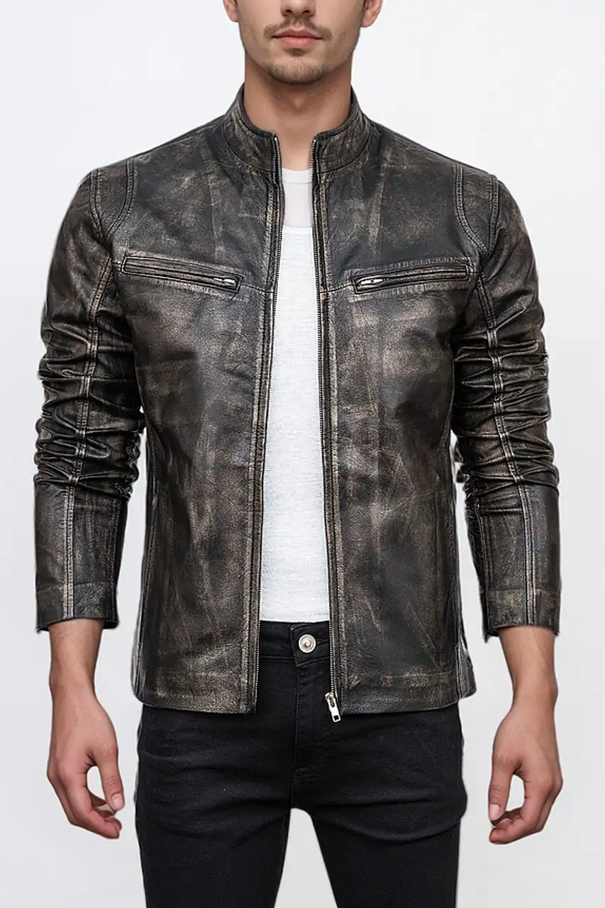 Prime Distressed Brown Leather Biker Jacket