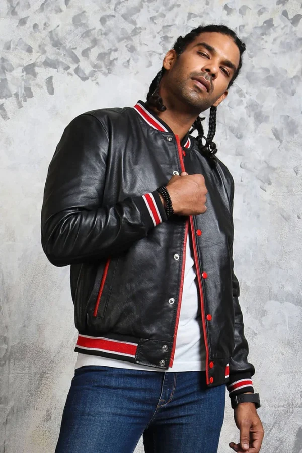 Men's Black and Red Bomber Jacket