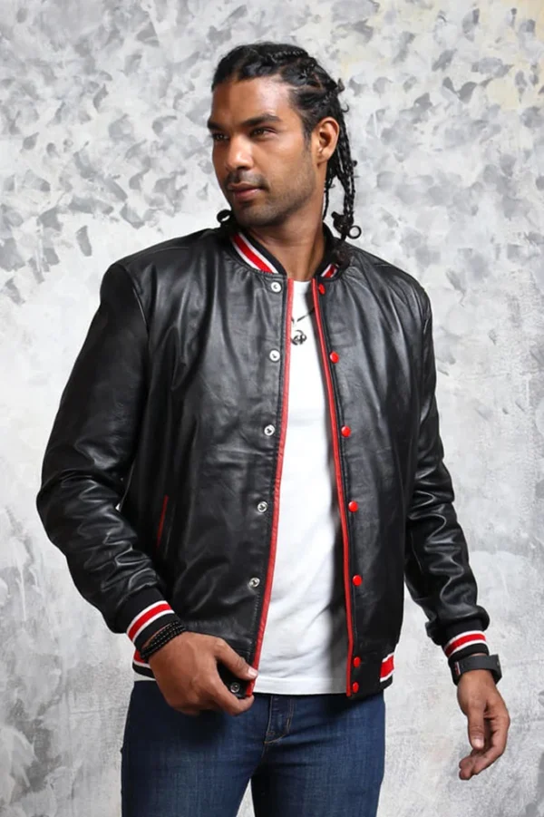 Men's Black and Red Bomber Jacket