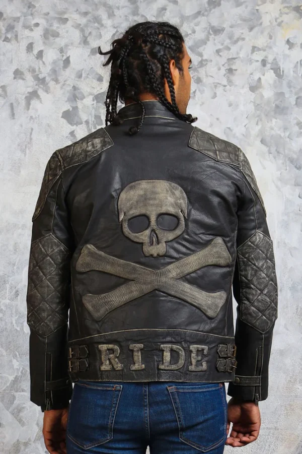 Skull and Crossbones Leather Motorcycle Jacket