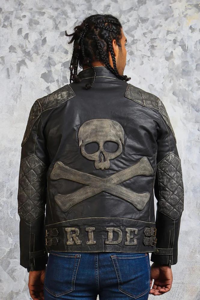 Skull and Crossbones Leather Motorcycle Jacket