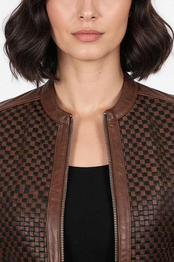 Women’s Checkerboard Brown Leather Jacket