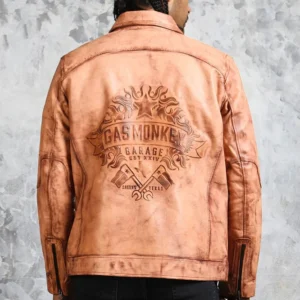 Men’s Biker Tan Leather Jacket
