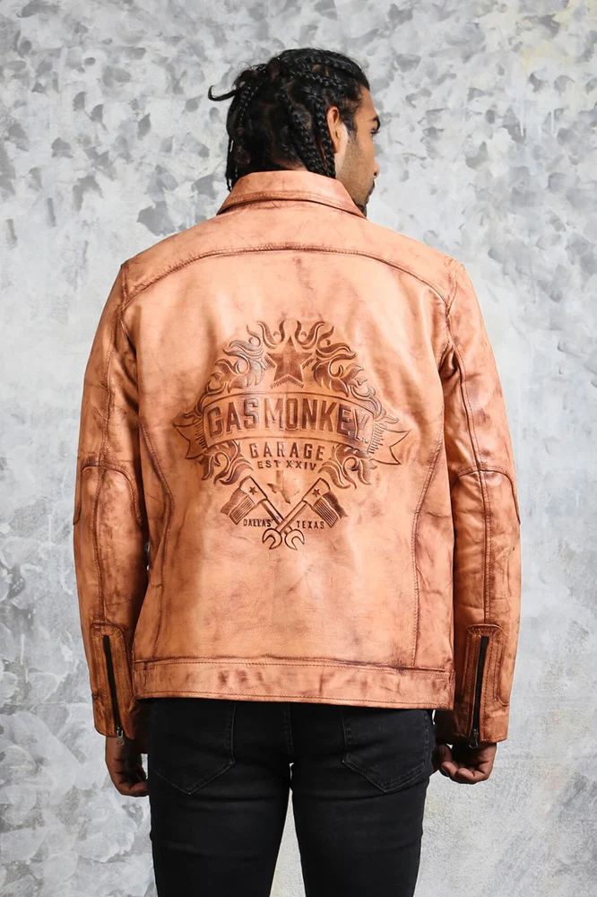 Men's Biker Tan Leather Jacket