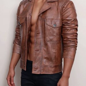 Men’s Brown Vintage Trucker Leather Jacket