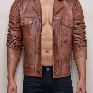 Men’s Brown Vintage Trucker Leather Jacket