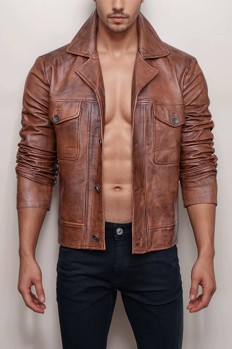 Men’s Brown Vintage Trucker Leather Jacket