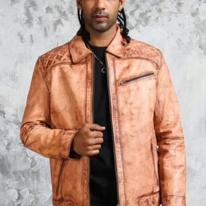 Men’s Biker Tan Leather Jacket