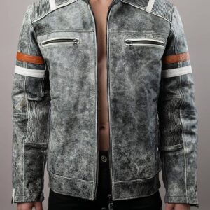 Retro Distressed Grey Leather Jacket