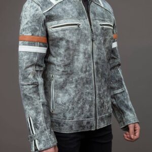 Retro Distressed Grey Leather Jacket